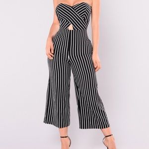 Sofie Striped Culotte Jumpsuit - Black/White